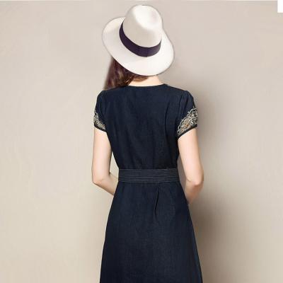 ĐẦM JEAN XÒE TAY PHỐI REN HOA KÈM THẮT EO - NJ951